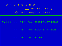 Crossfire (ZX Spectrum) screenshot: The game's main menu screen. The colour of the text changes while the game waits for a response