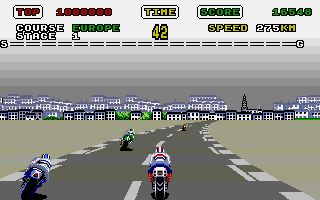 Super Hang-On (Amiga) screenshot: The scenery changes depending on the stage