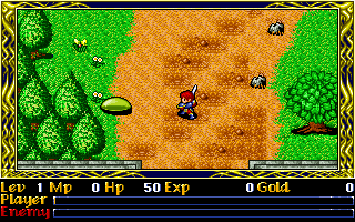 Ys II Special (DOS) screenshot: Outside. Fighting slimes