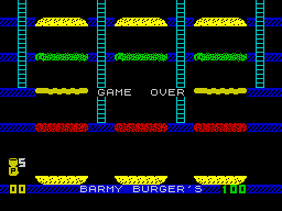 Barmy Burgers (ZX Spectrum) screenshot: The first game was over very quickly before I had the keys worked out. I saw this screen a lot