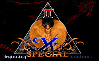 Ys II Special (DOS) screenshot: Title screen. "Countinue"?.. :)