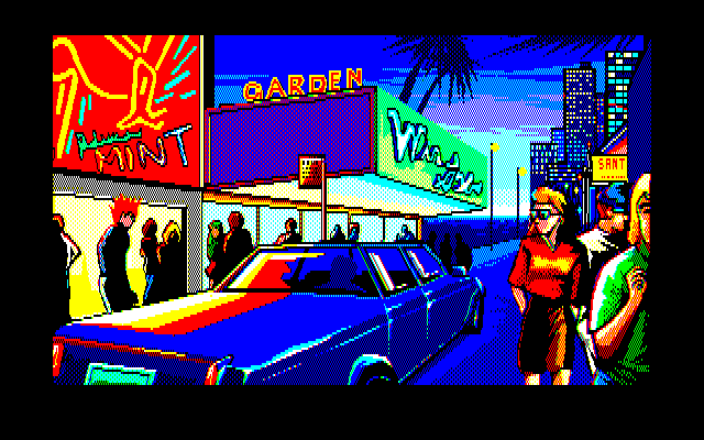 Burning Point (PC-88) screenshot: Downtown at night
