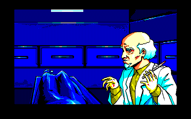 Burning Point (PC-88) screenshot: Morgue. This guy looks creepy...