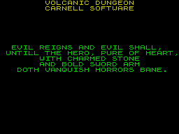 Volcanic Dungeon (ZX Spectrum) screenshot: The game starts by displaying a message about good & evil. It keeps this on screen for quite a while before prompting the player to press ENTER to start building the dungeon