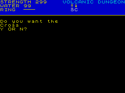 Volcanic Dungeon (ZX Spectrum) screenshot: With every find the player is asked if they wish to pick it up or not