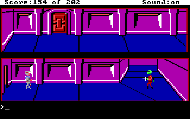 Space Quest: Chapter I - The Sarien Encounter (DOS) screenshot: Saurians aren't much friendlier out of armor
