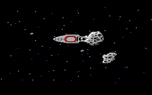 Space Quest: Chapter I - The Sarien Encounter (DOS) screenshot: Dodging through an astroid field