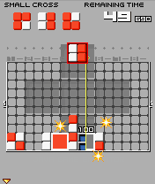 Lumines Mobile (J2ME) screenshot: Puzzle mode: form a small cross as a combination to progress.