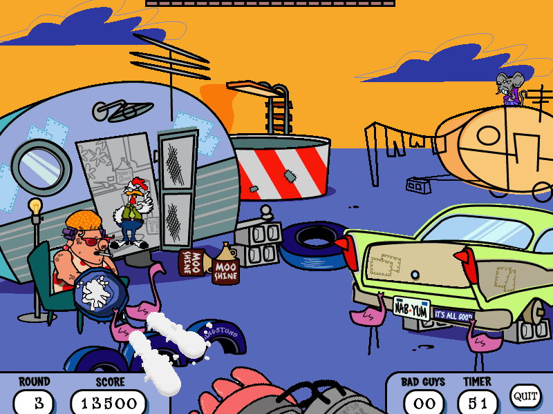 Bovinator (Windows) screenshot: Third level: the trailer park. And that's it, they just keep repeating after this one.