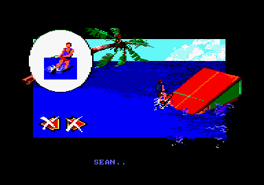 Championship Water-Skiing (Amstrad CPC) screenshot: Jumping.