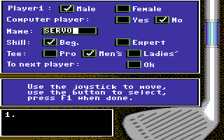 Jack Nicklaus' Greatest 18 Holes of Major Championship Golf (Commodore 64) screenshot: Setting up a player