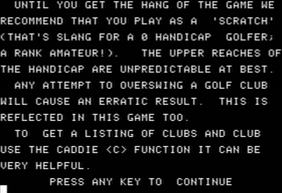 Fore! (Apple II) screenshot: Gameplay Instrucitons