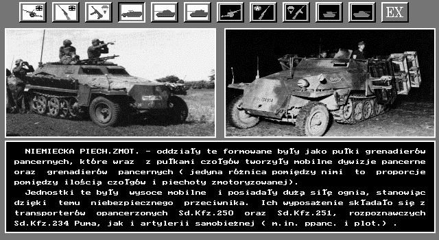 Ardeny (DOS) screenshot: Info for German mechanized units