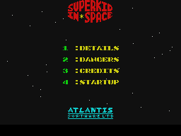 Superkid in Space (ZX Spectrum) screenshot: Menu screen