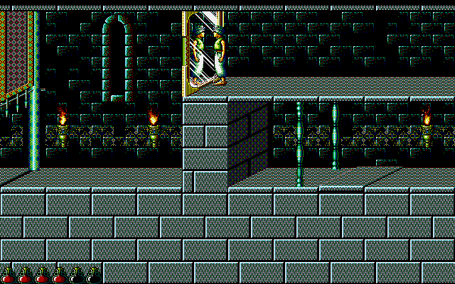 Prince of Persia (PC-98) screenshot: Japanese computer versions make heavy use of dithering effects to mitigate the limited 16-color palette, so best viewed on a CRT
