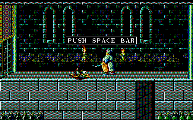Prince of Persia (PC-98) screenshot: Lesson learned, don't underestimate the fat guy