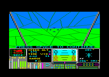 Tomahawk (Amstrad CPC) screenshot: Crashed.. in pursuit of the red tank