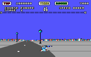 Super Hang-On (DOS) screenshot: Ack, a crash! (EGA)