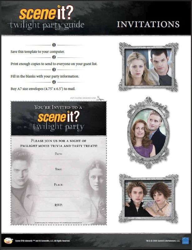 Scene It?: Twilight (DVD Player) screenshot: Bonus Activities: Planning a party (sheet 3/6)