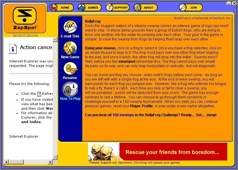 BullyFrog (Windows) screenshot: The game instructions