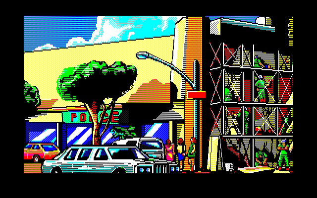 Burning Point (PC-88) screenshot: Outside of the police station
