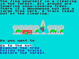Danger Mouse in the Black Forest Chateau (ZX Spectrum) screenshot: We start off at a Woodmouse's hut.