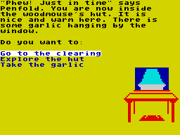 Danger Mouse in the Black Forest Chateau (ZX Spectrum) screenshot: Inside the hut