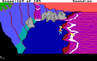 King's Quest II: Romancing the Throne (DOS) screenshot: A far away land where colors are very strange!