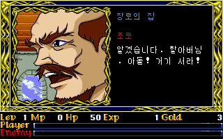 Ys II Special (DOS) screenshot: Conversation with a town inhabitant. This version has many new portraits