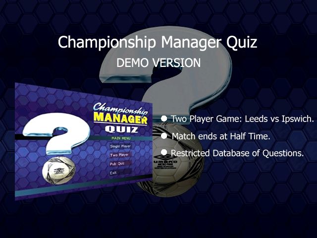 Championship Manager Quiz (Windows) screenshot: In the demo version of the game most game modes were disabled, the Two Player game was restricted to these two teams and only half a match