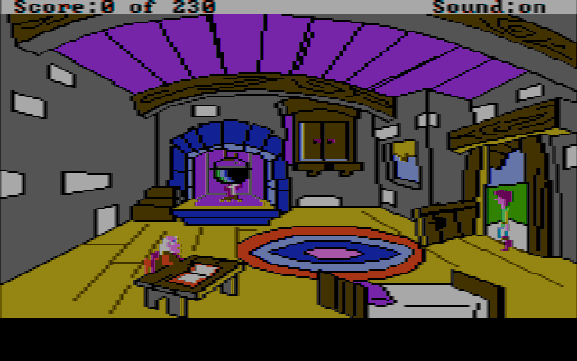 The Black Cauldron (DOS) screenshot: The pig keeper's house (CGA w/Composite Monitor)