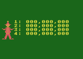 PlatterMania (Atari 8-bit) screenshot: Game over; well, I didn't get any points this time...