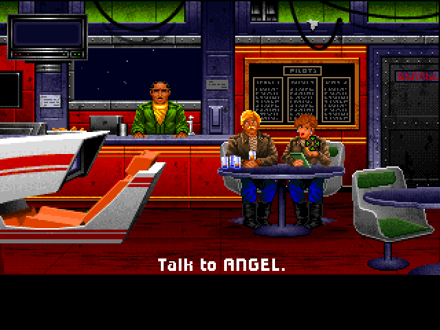 Wing Commander 1+2 (Windows) screenshot: WC1 - Between every mission you can come to a bar and talk to other pilots.