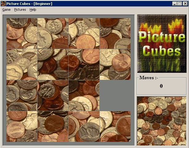 Picture Cubes (Windows) screenshot: Once past the shareware nag screen the game loads a puzzle straight away