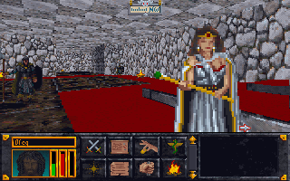 The Elder Scrolls: Arena (DOS) screenshot: Chatting with the Queen of Rihad. She will tell me the location of one of the staff pieces if I do some work for her. Or so she says, at least