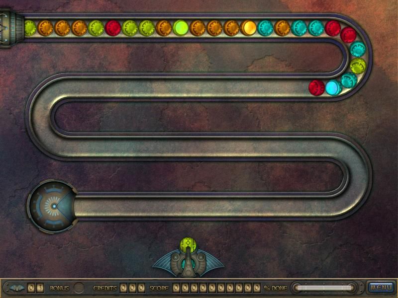 Atlantis (Windows) screenshot: Here come the marbles. The first second marble, a blue one, is a credit ball.