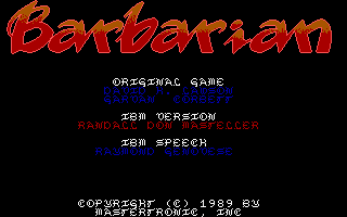 Barbarian (DOS) screenshot: Credits
