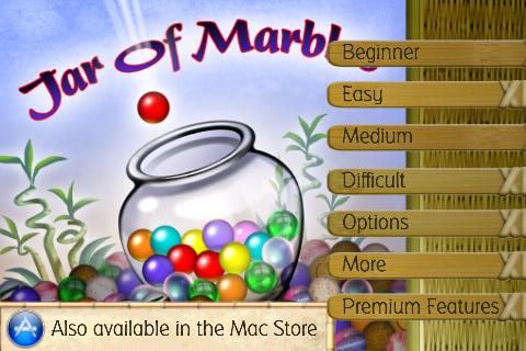 Jar of Marbles (iPhone) screenshot: Title / main menu