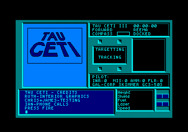 Tau Ceti: The Lost Star Colony (Amstrad CPC) screenshot: Title screen and credits