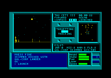 Tau Ceti: The Lost Star Colony (Amstrad CPC) screenshot: Skimming along