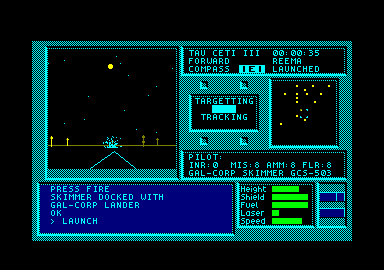 Tau Ceti: The Lost Star Colony (Amstrad CPC) screenshot: Firing my lasers and I destroyed something.