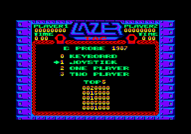 Lazer Tag (Amstrad CPC) screenshot: Main menu