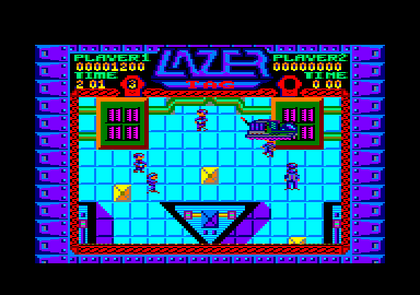 Lazer Tag (Amstrad CPC) screenshot: Later in the level.