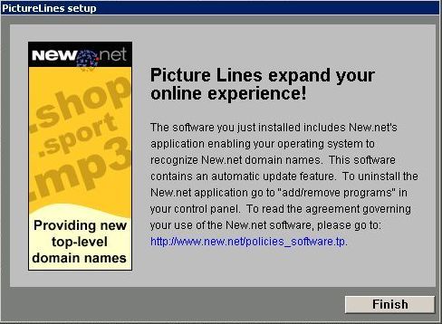 Picture Lines (Windows) screenshot: The first time the game runs this little window pops up informing the player that they have installed wonderful new software that does what exactly?
