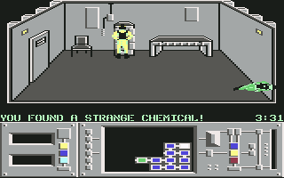 Infiltrator II (Commodore 64) screenshot: Mission 1 - This room holds a strange chemical...