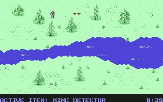 Infiltrator II (Commodore 64) screenshot: Mission 1 - Down by the river side.