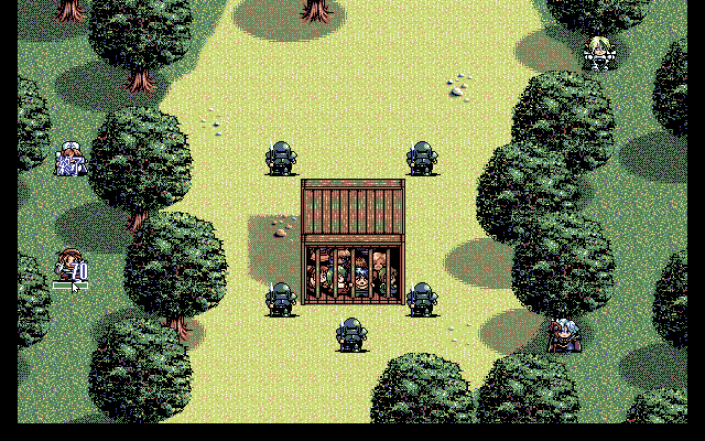 Nana Eiyū Monogatari II (PC-98) screenshot: Rescue the kids from that house!