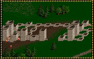 Castles: The Northern Campaign (DOS) screenshot: Building the second castle. There's no water nearby, so you can't build moats.