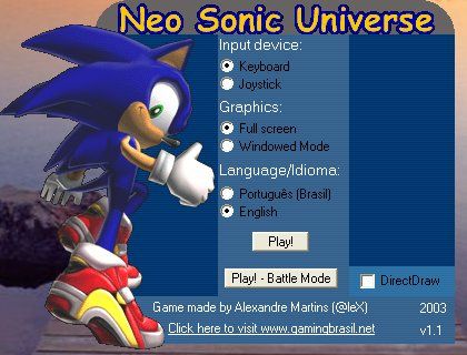 Neo Sonic Universe (Windows) screenshot: Loading menu