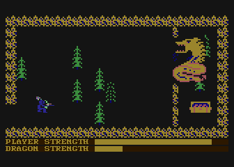 Trivia Quest (Atari 8-bit) screenshot: Direct battle against a dragon